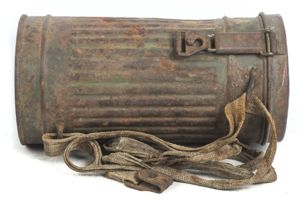 Short M38 gasmask canister in brush painted three-tone camouflage paint