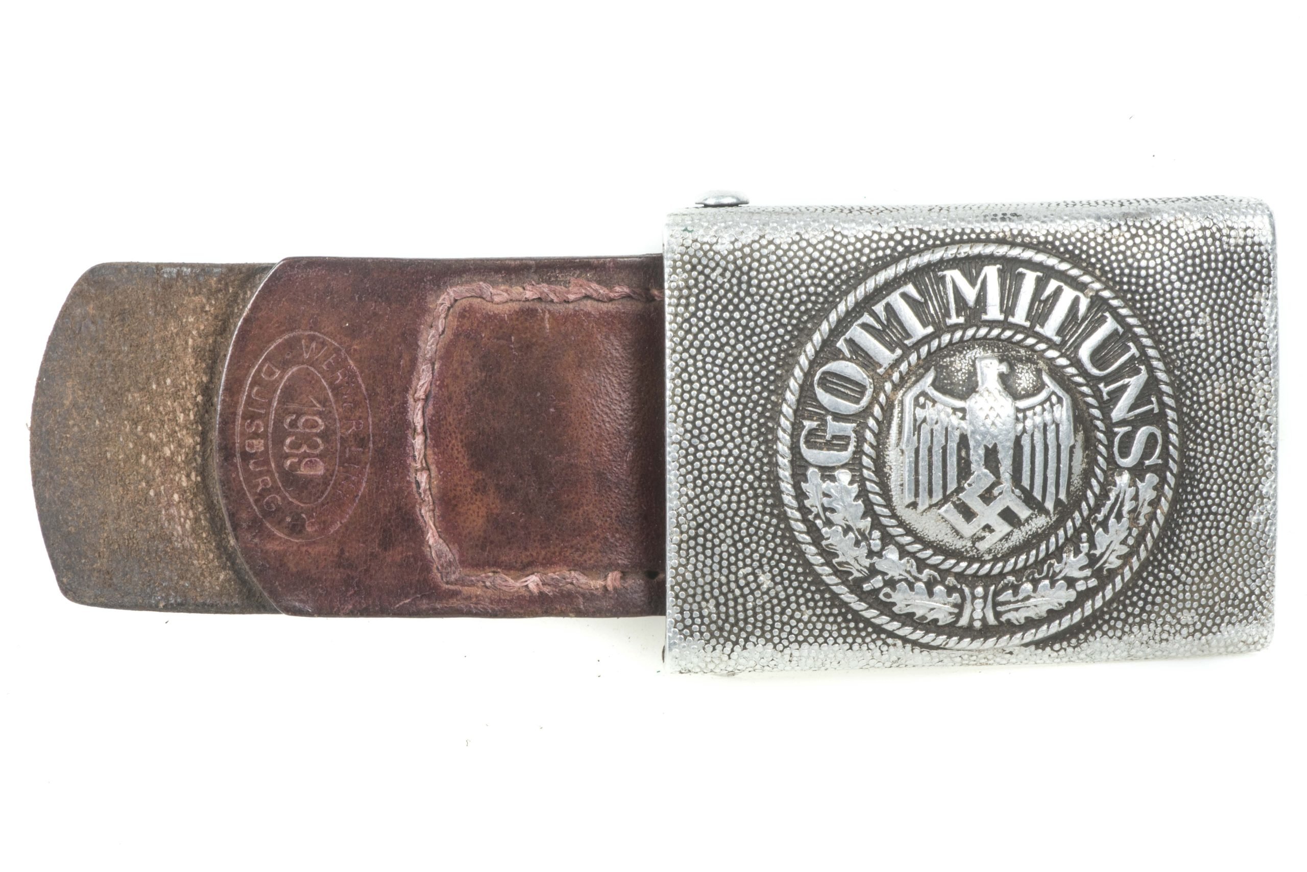 Tabbed Aluminum Heer belt buckle marked Werner Linker Duisburg 1939