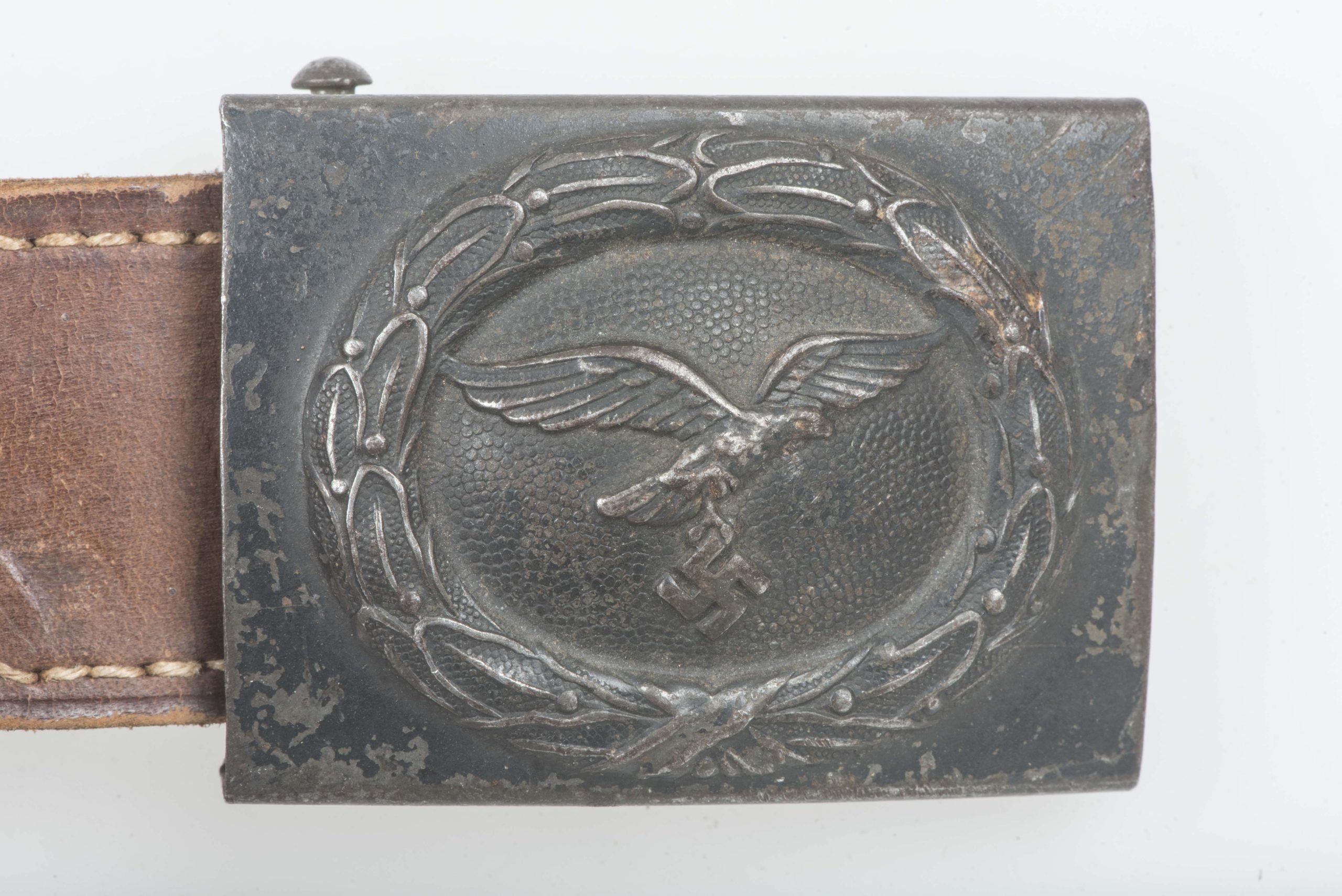 Tabbed steel Luftwaffe belt buckle marked H. Aurich Dresden 1942 — image 2