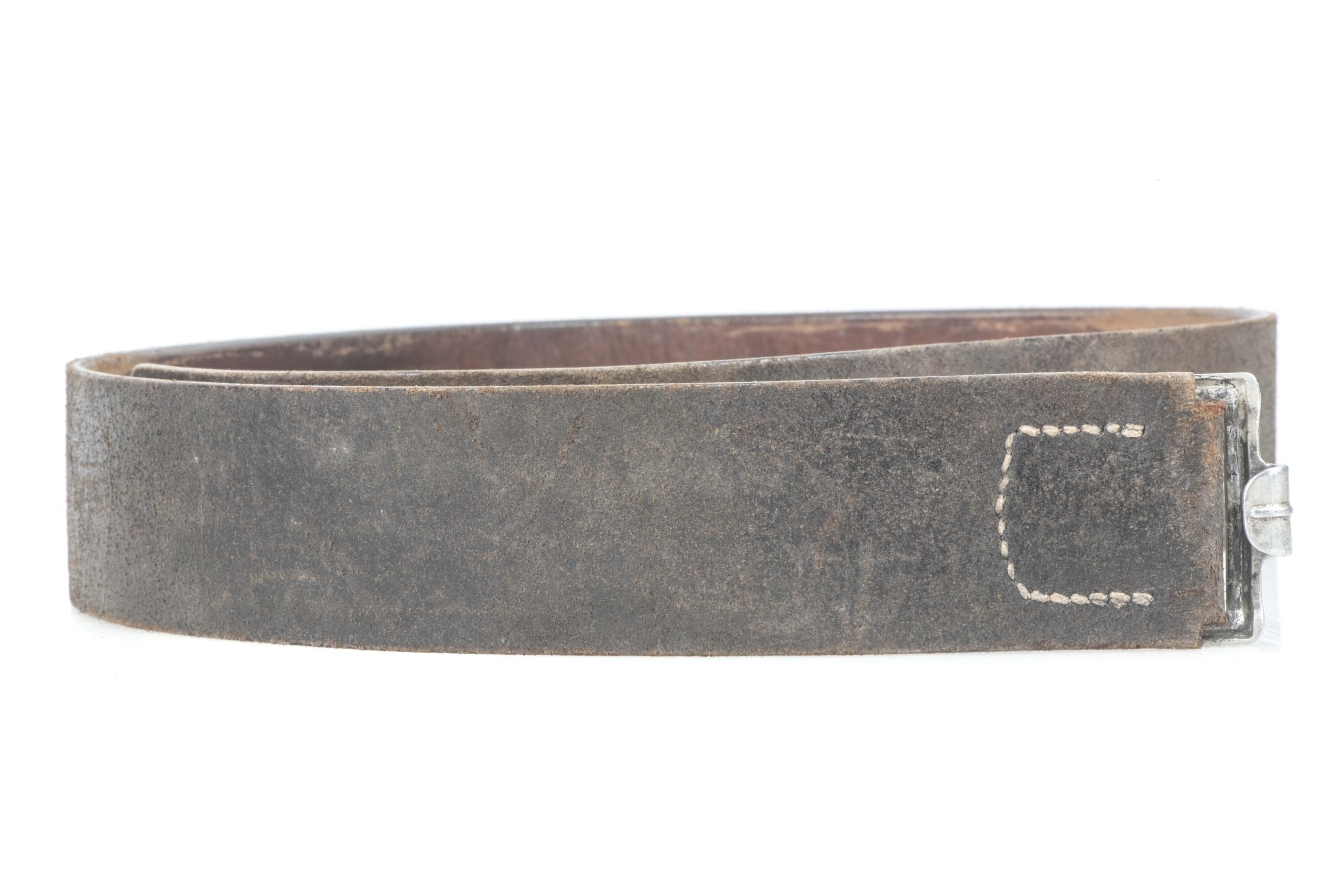 Leather equipment belt marked Karl Hepting & Co. Stgt. Feuerbach 3 38 size 95