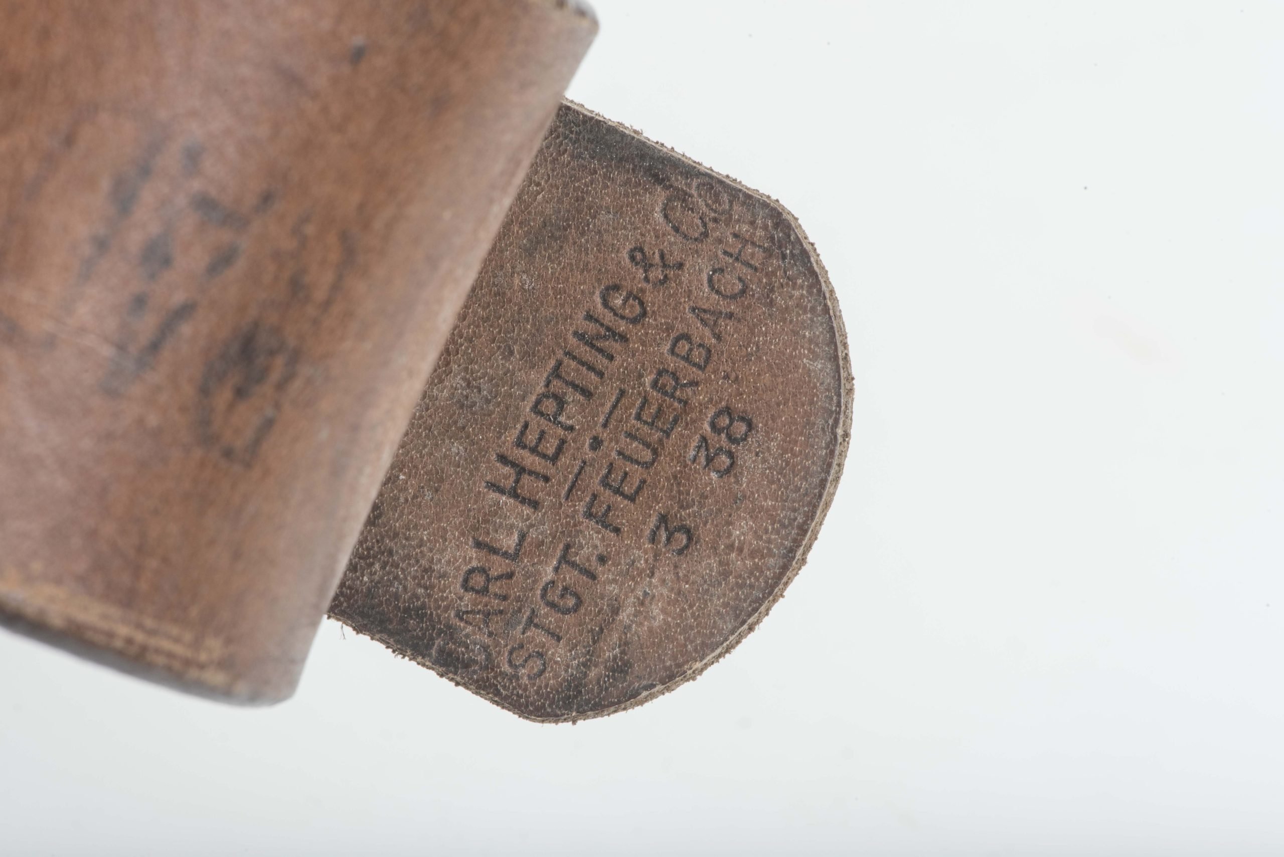 Leather equipment belt marked Karl Hepting & Co. Stgt. Feuerbach 3 38 size 95 — image 5