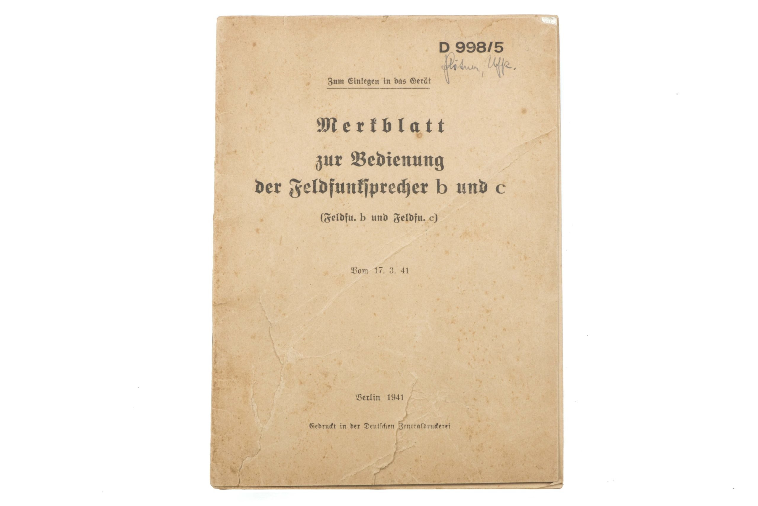 Merkblatt D 998/5 zur Bedienung der Feldfunksprecher b und C