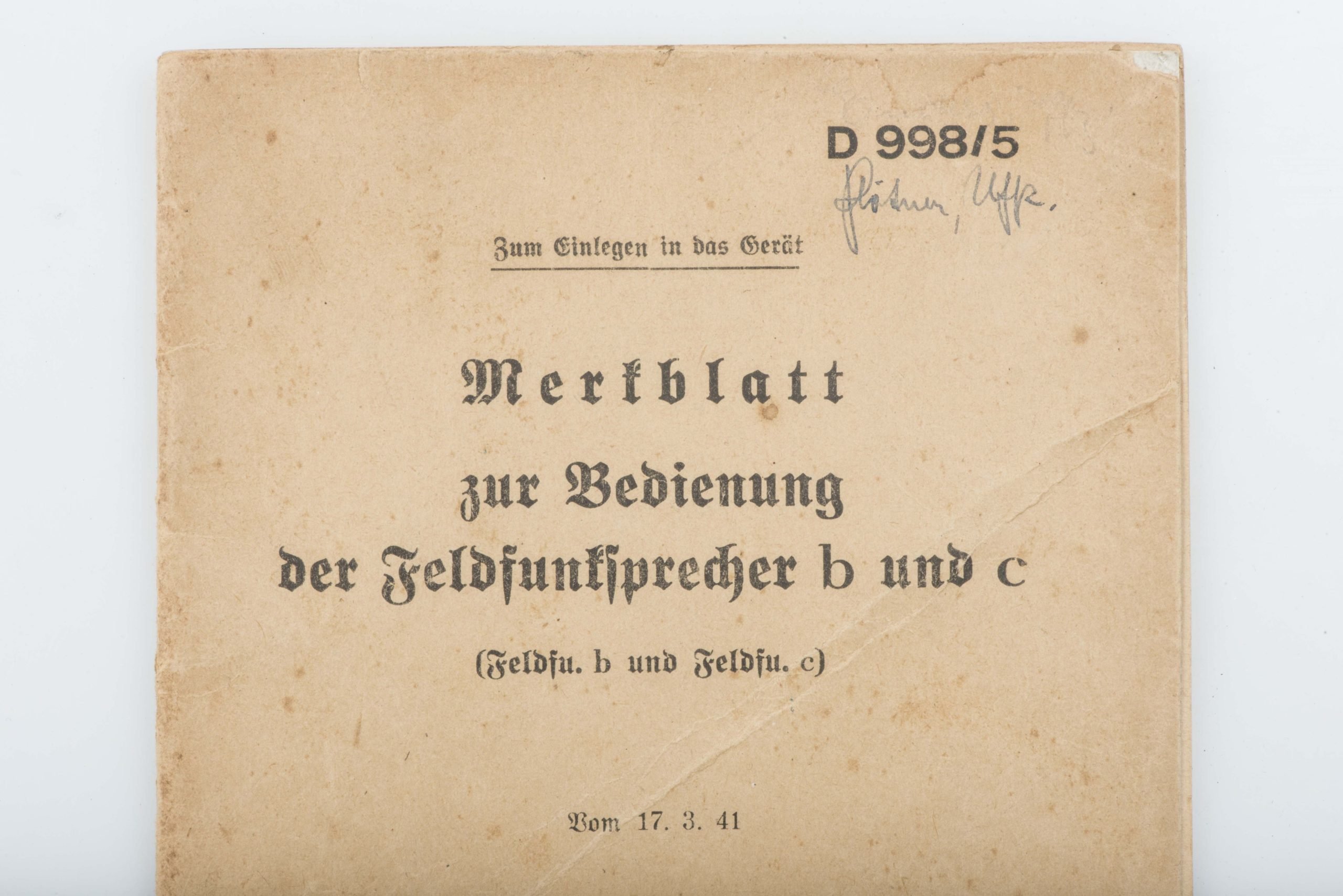 Merkblatt D 998/5 zur Bedienung der Feldfunksprecher b und C — image 2