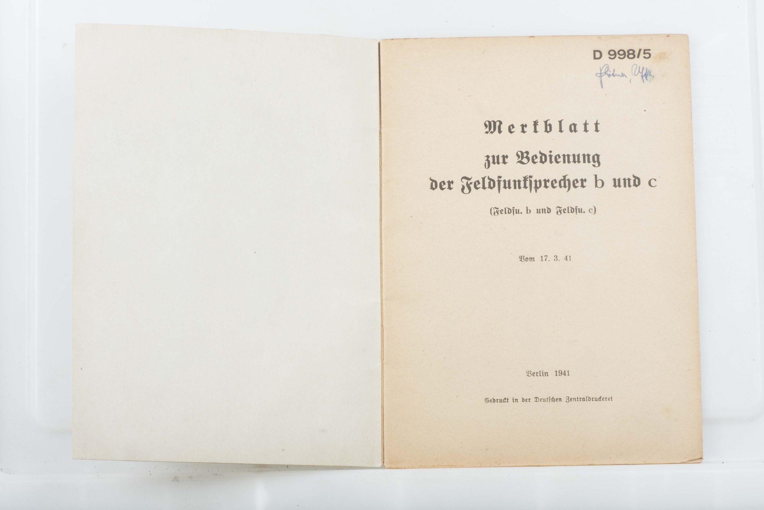 Merkblatt D 998/5 zur Bedienung der Feldfunksprecher b und C — image 4