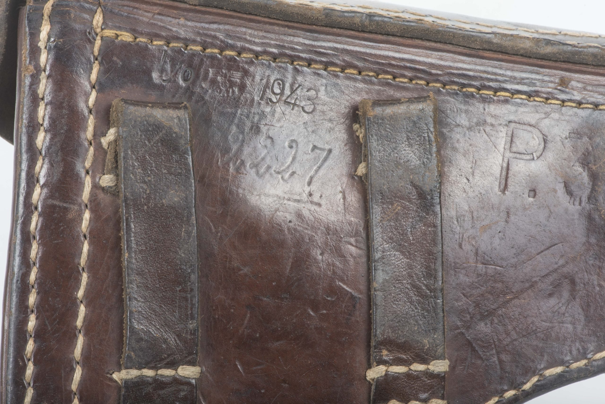 Rare soft leather hardshell P38 holster marked lyo 1943 — image 5