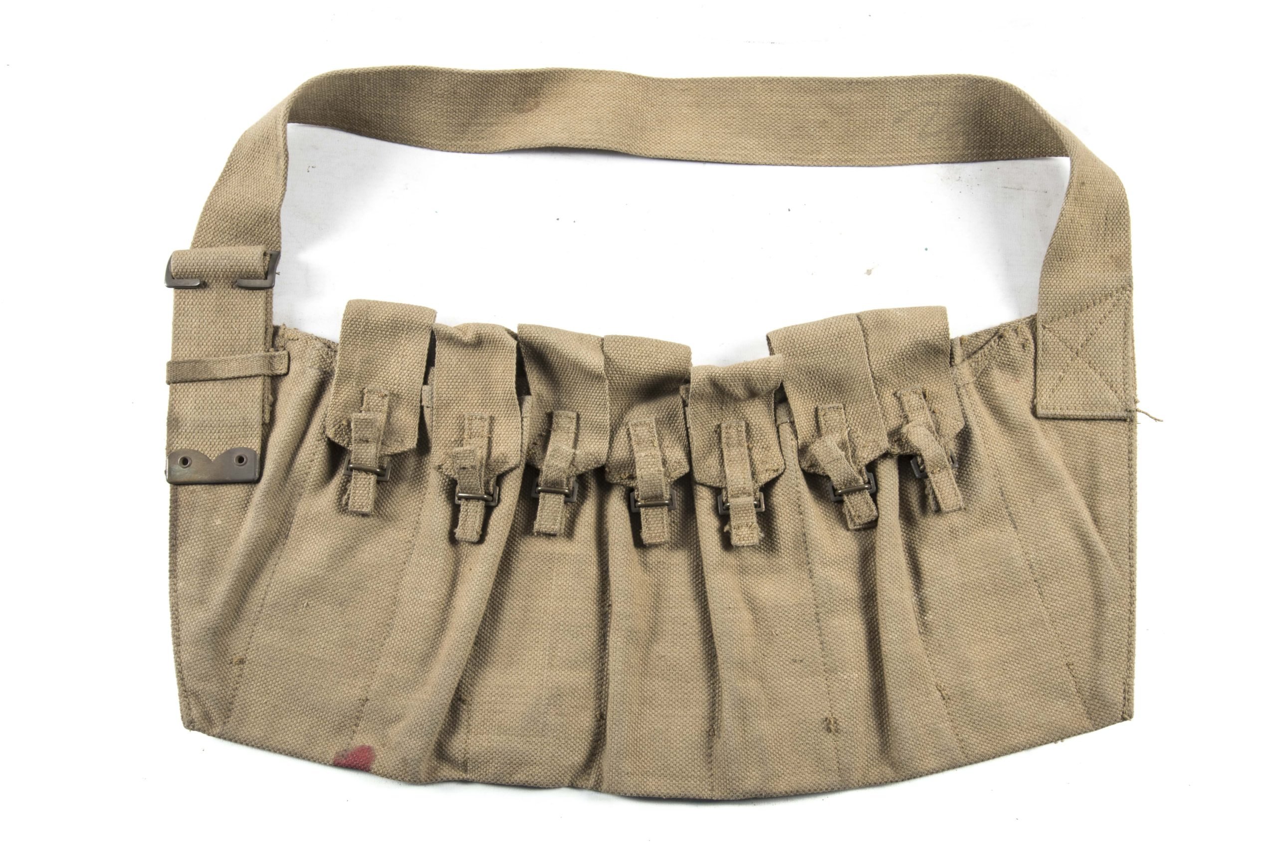 Woodwork find British paratrooper Stengun magazine bandoleer dated 1942