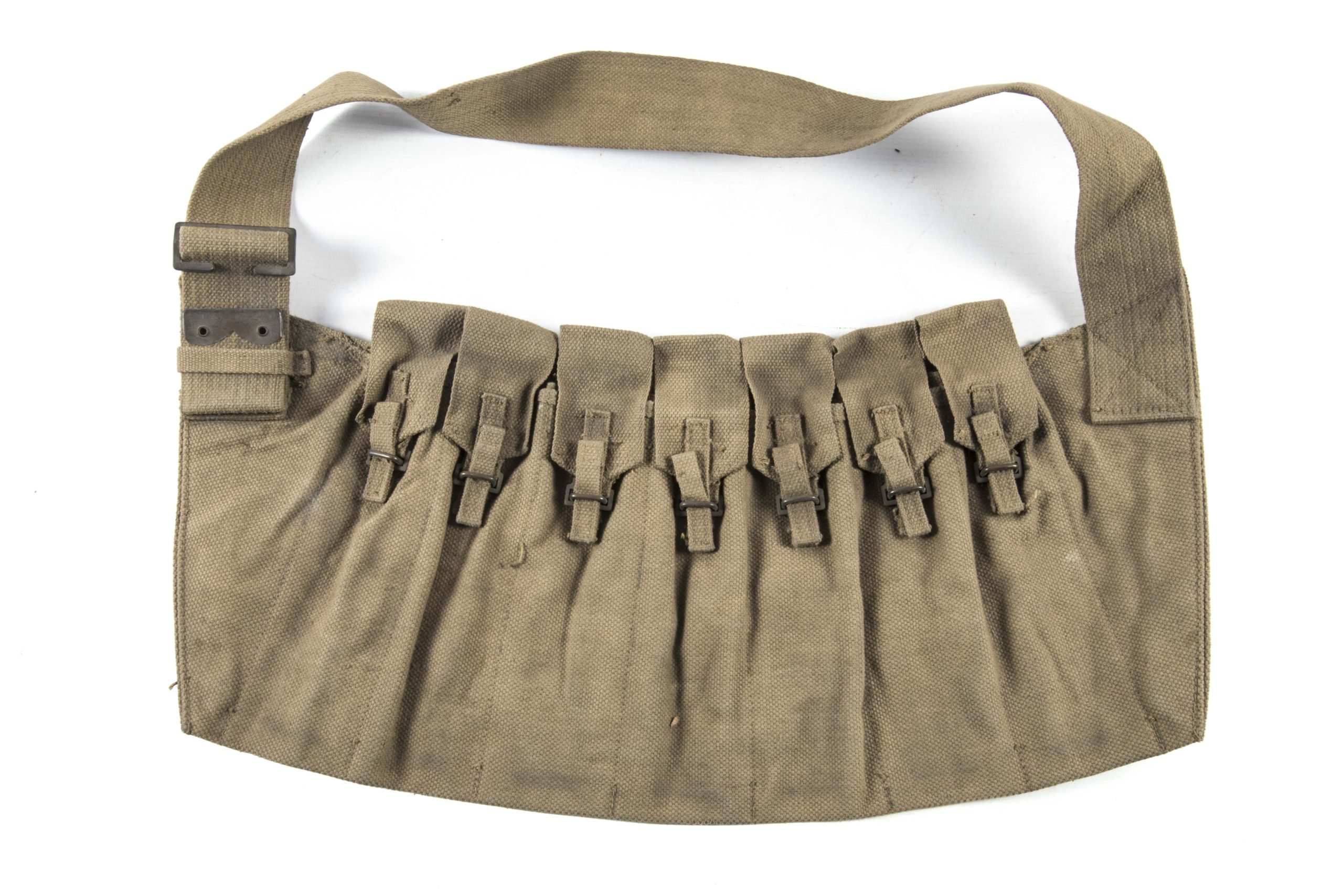 Woodwork find British paratrooper Stengun magazine bandoleer dated 1942