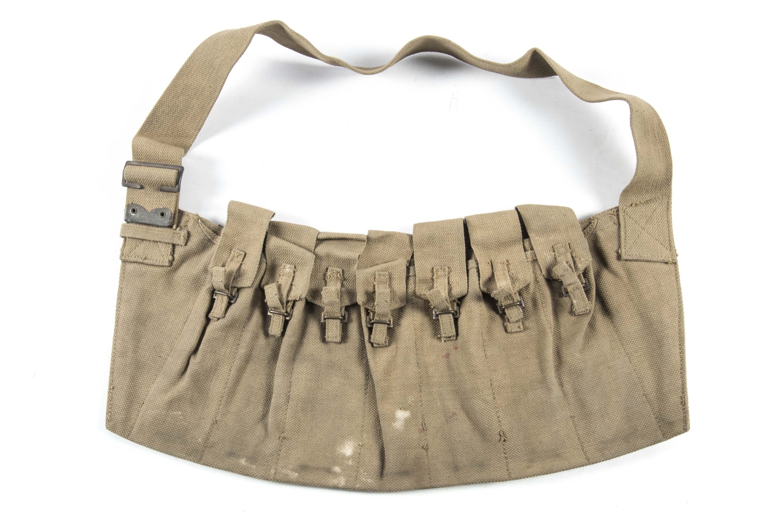 Woodwork find British paratrooper Stengun magazine bandoleer dated 1942