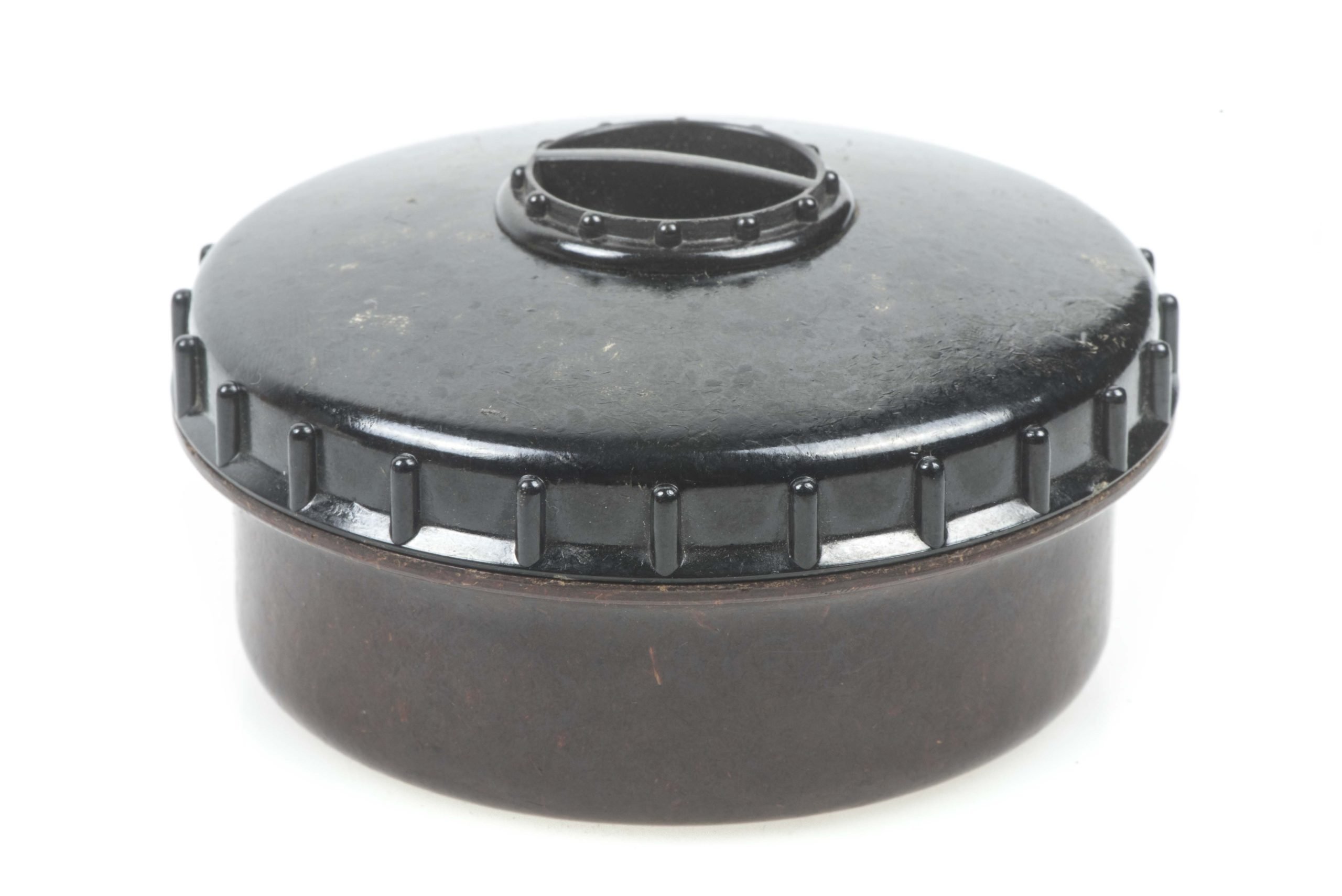 Brown/black dual tone bakelite salt container marked 1W/K 1942