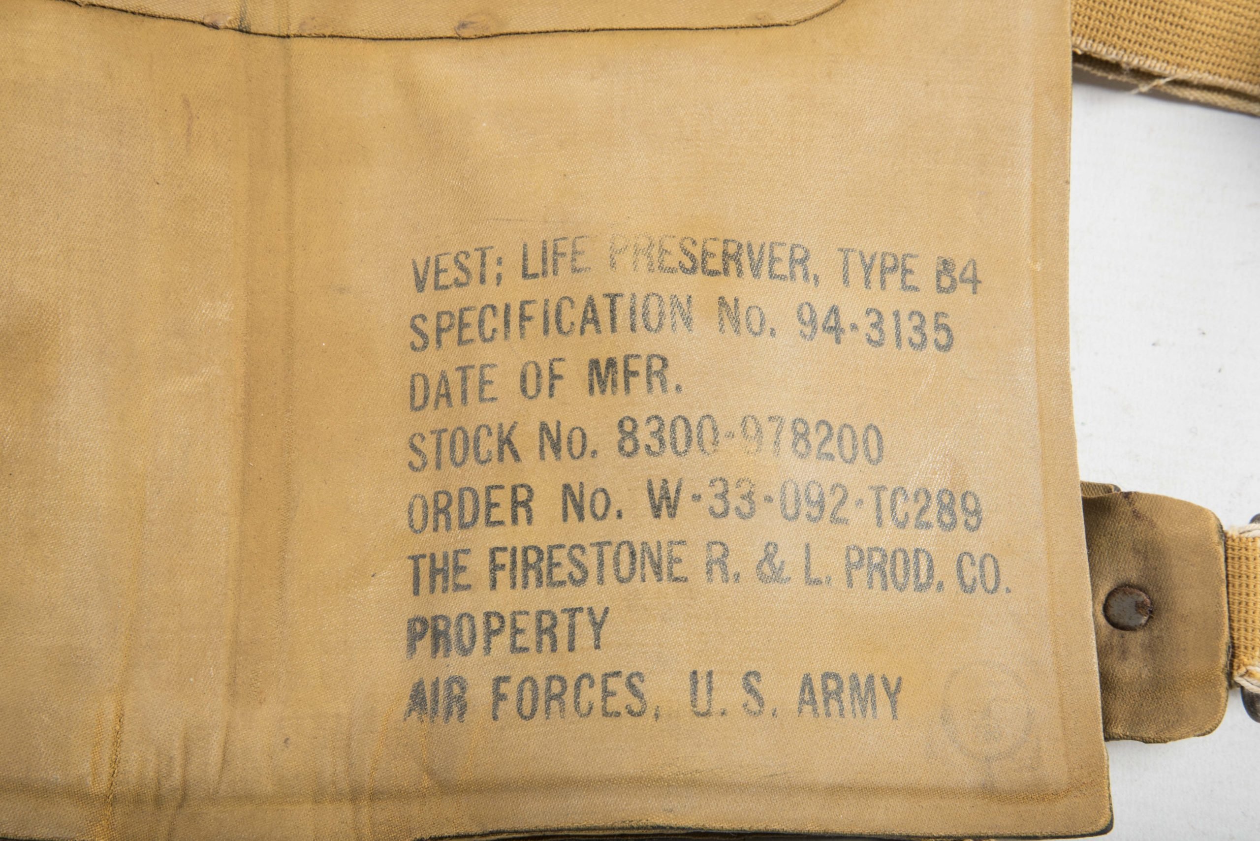 USAAF B4 'Mae West' Life Preserver vest March 1944 — image 2