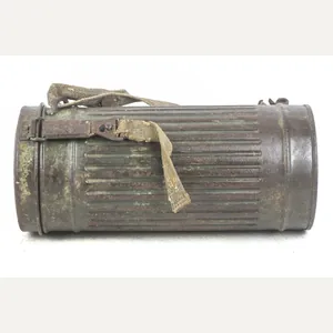 Tall camouflaged M38 gasmask set named Ob.gefr. Kruspe