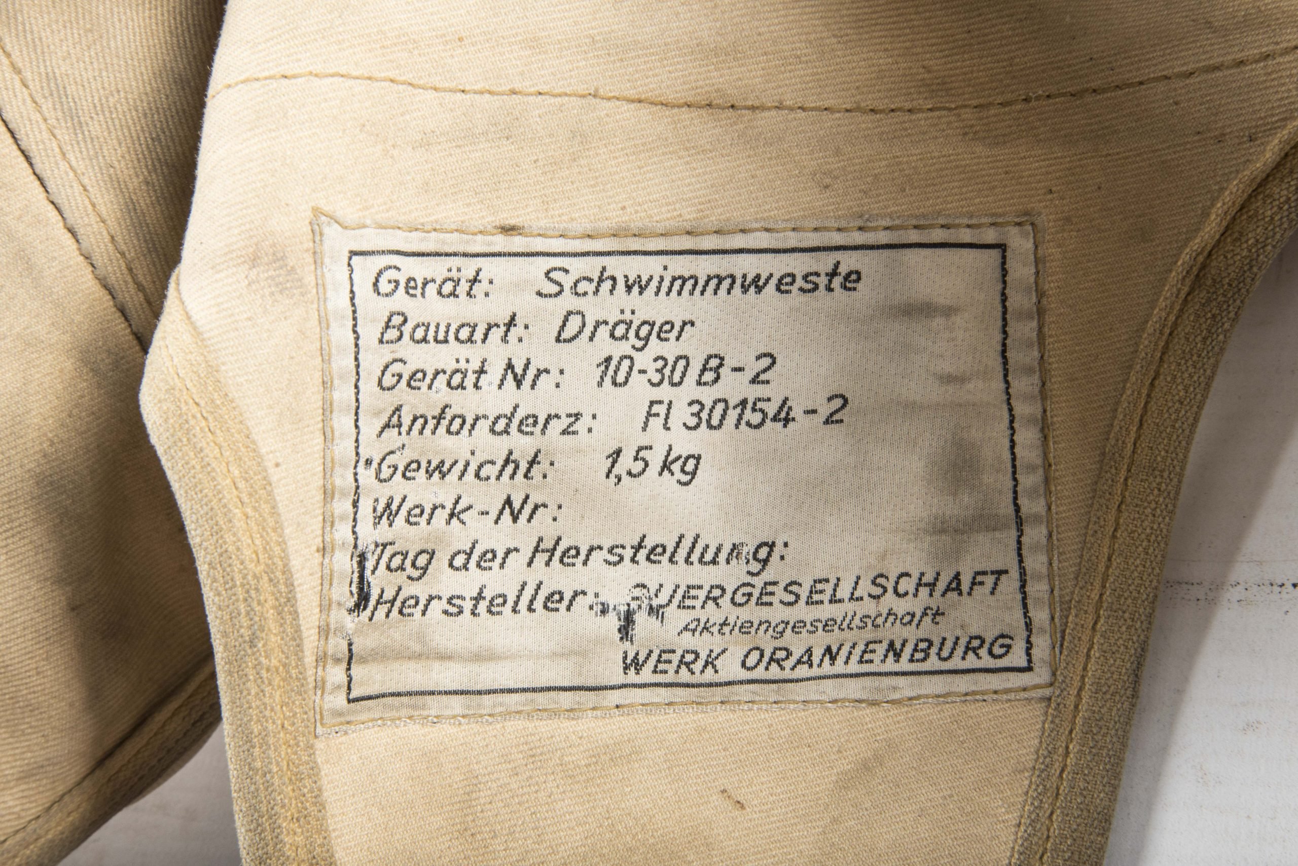 Luftwaffe FL 30154-2 life preserver by Dräger — image 5