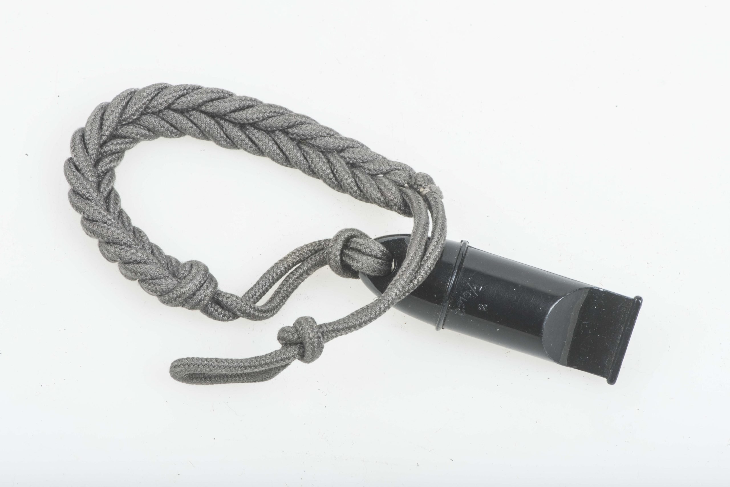 Issue whistle with grey rayon lanyard — image 2