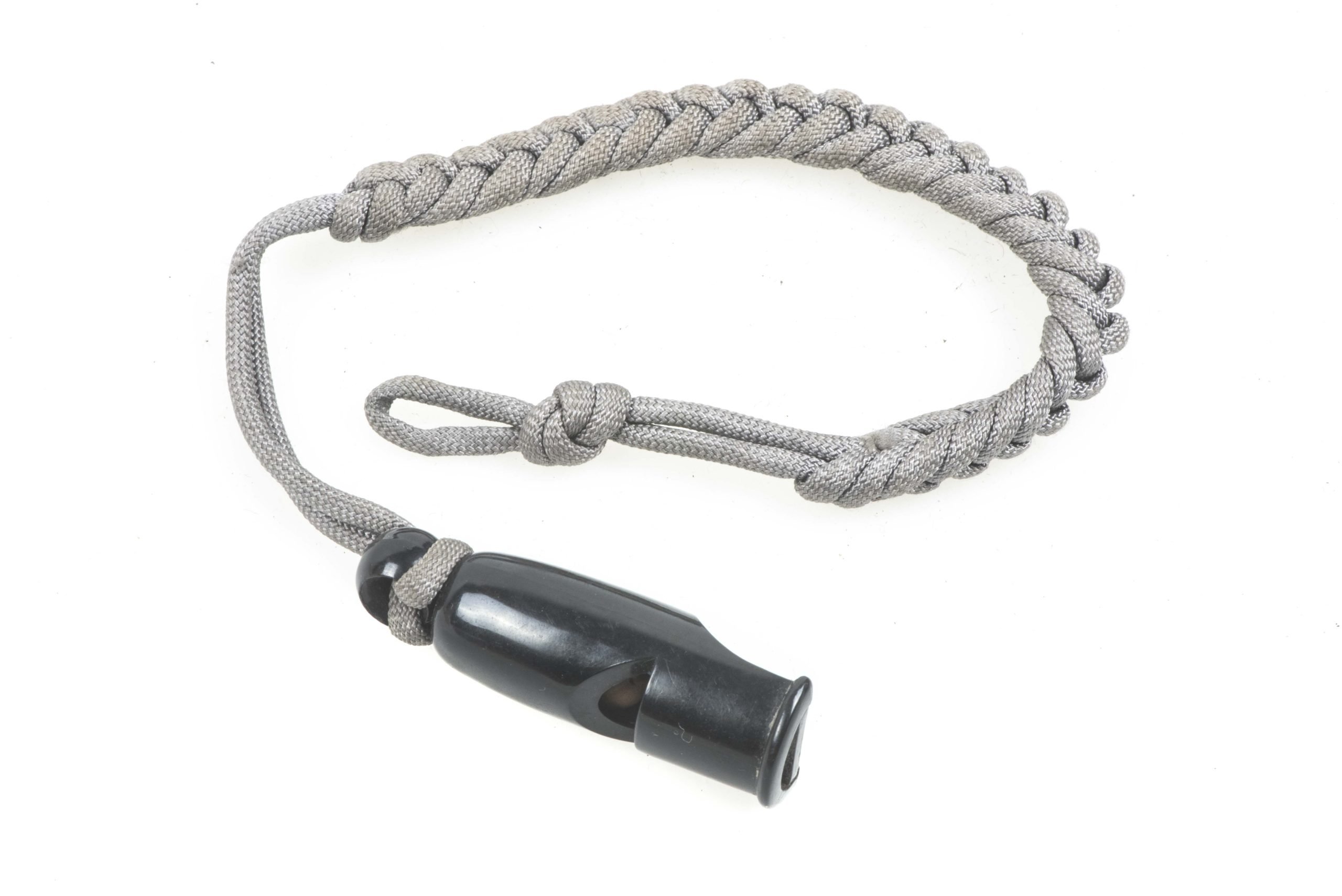 Issue whistle with grey rayon lanyard