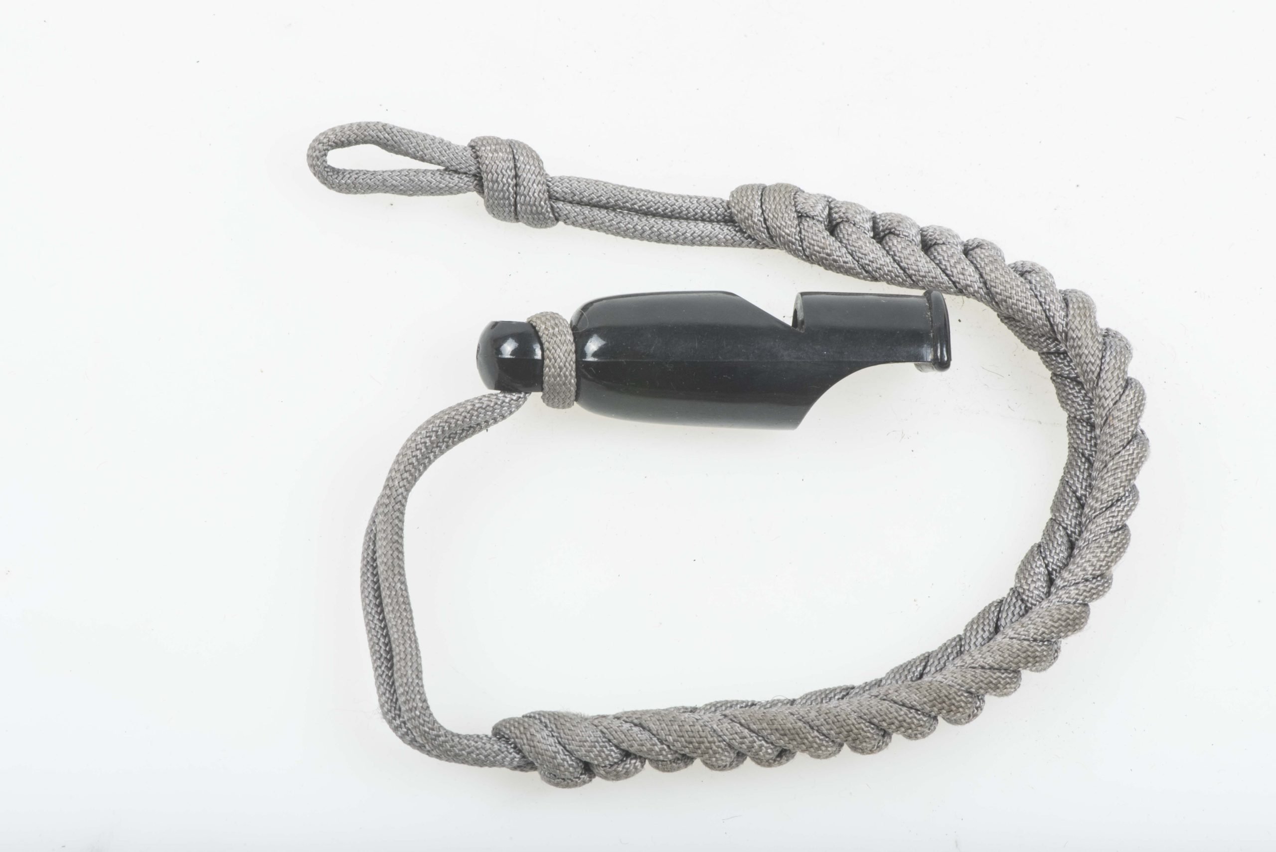 Issue whistle with grey rayon lanyard — image 2