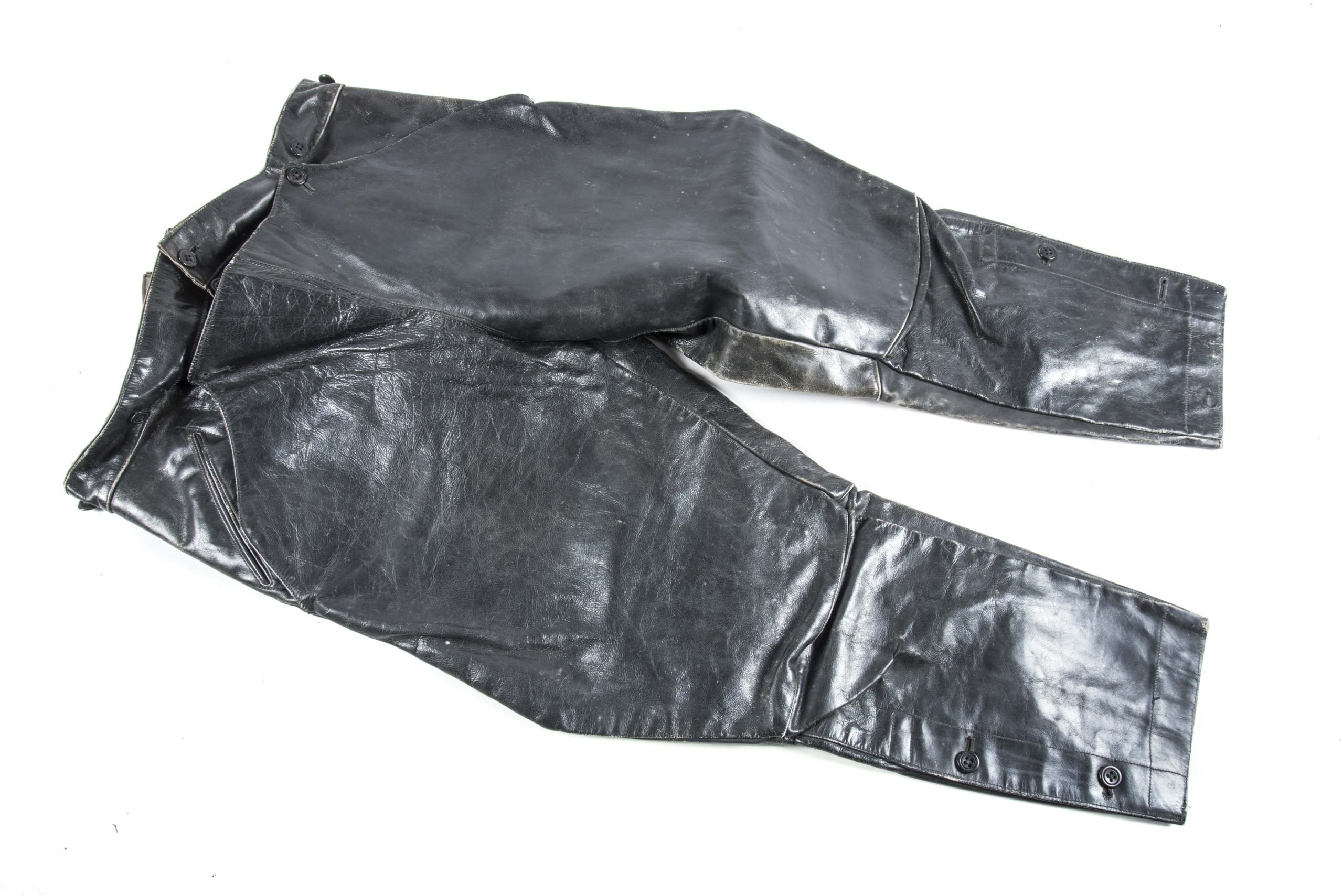 Rare Dutch leather motorcyclist breeches marked CM 1939