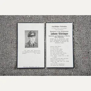 Fallschirmjäger deathcard Johann Wörlinger, KIA 19.9.1944 in Eerde