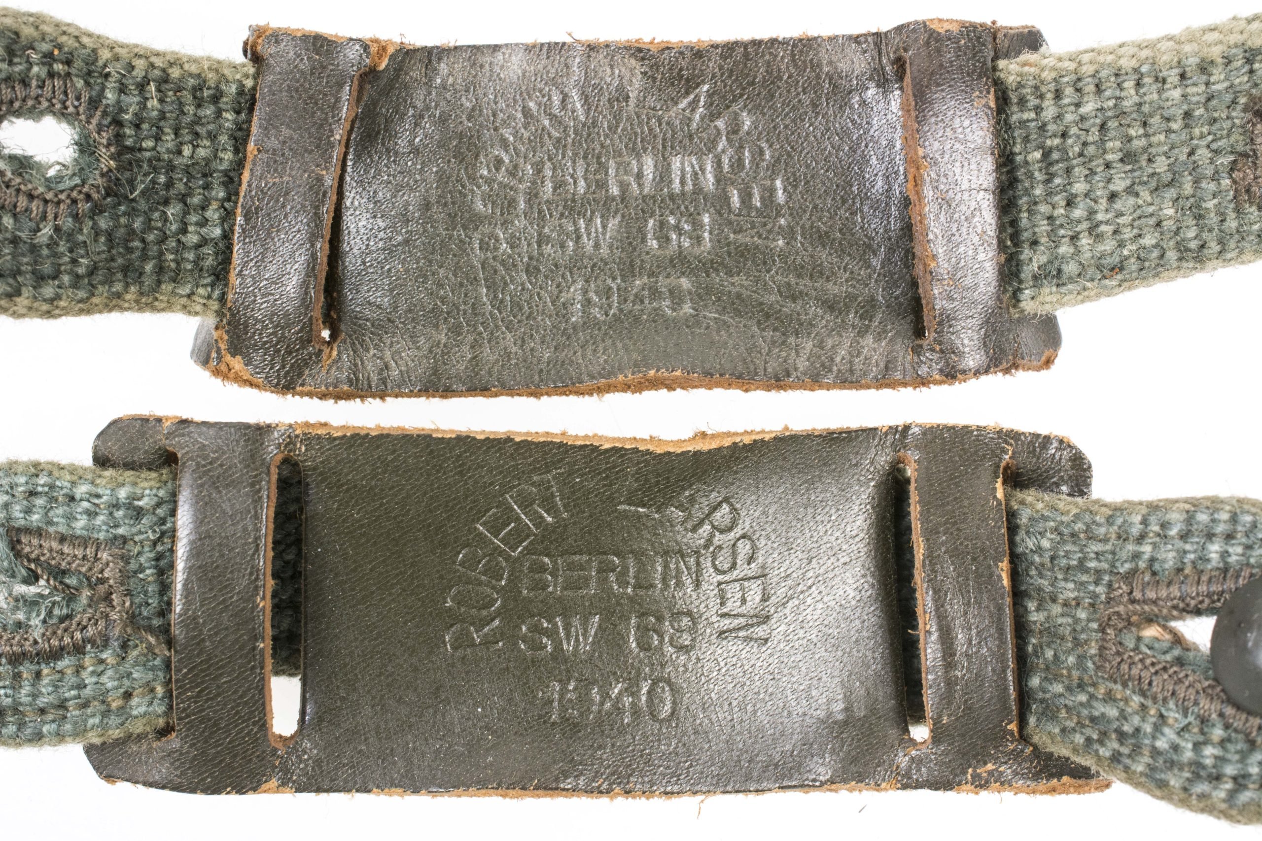 Perfect stone mint set of early gasmask straps marked Robert Larsen, Berlin SW68 1940 — image 8