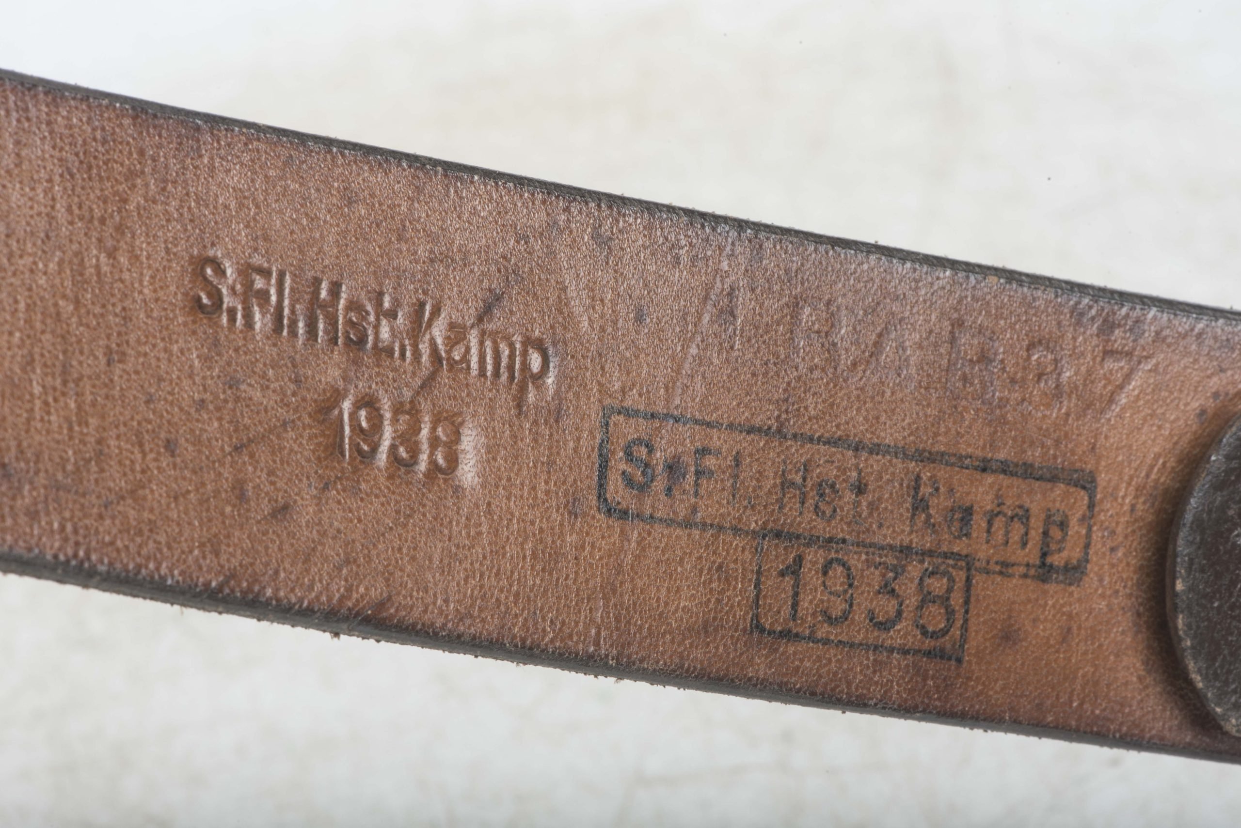 Chocolate brown Luftwaffe issue equipment belt size 95 marked Wiko, Bielefeld 1938, S.Fl. Hst. Kamp. 1938, LBAB 37., S.Fl.Hst.Kamp 1938 — image 10