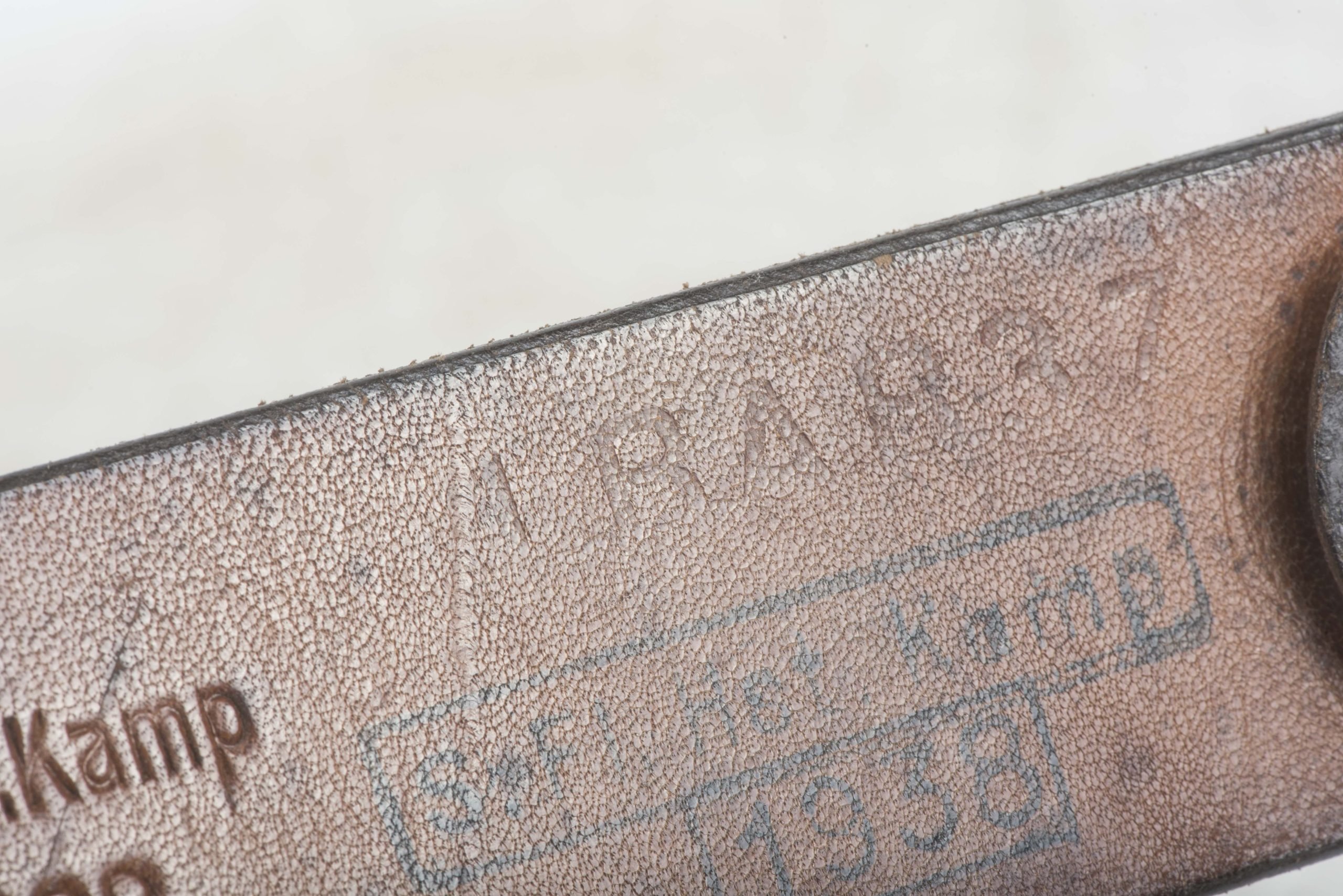 Chocolate brown Luftwaffe issue equipment belt size 95 marked Wiko, Bielefeld 1938, S.Fl. Hst. Kamp. 1938, LBAB 37., S.Fl.Hst.Kamp 1938 — image 11