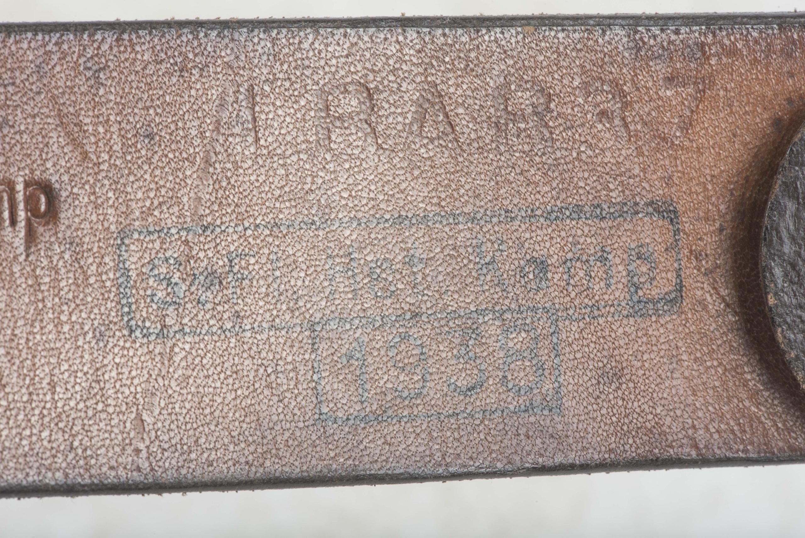 Chocolate brown Luftwaffe issue equipment belt size 95 marked Wiko, Bielefeld 1938, S.Fl. Hst. Kamp. 1938, LBAB 37., S.Fl.Hst.Kamp 1938 — image 13
