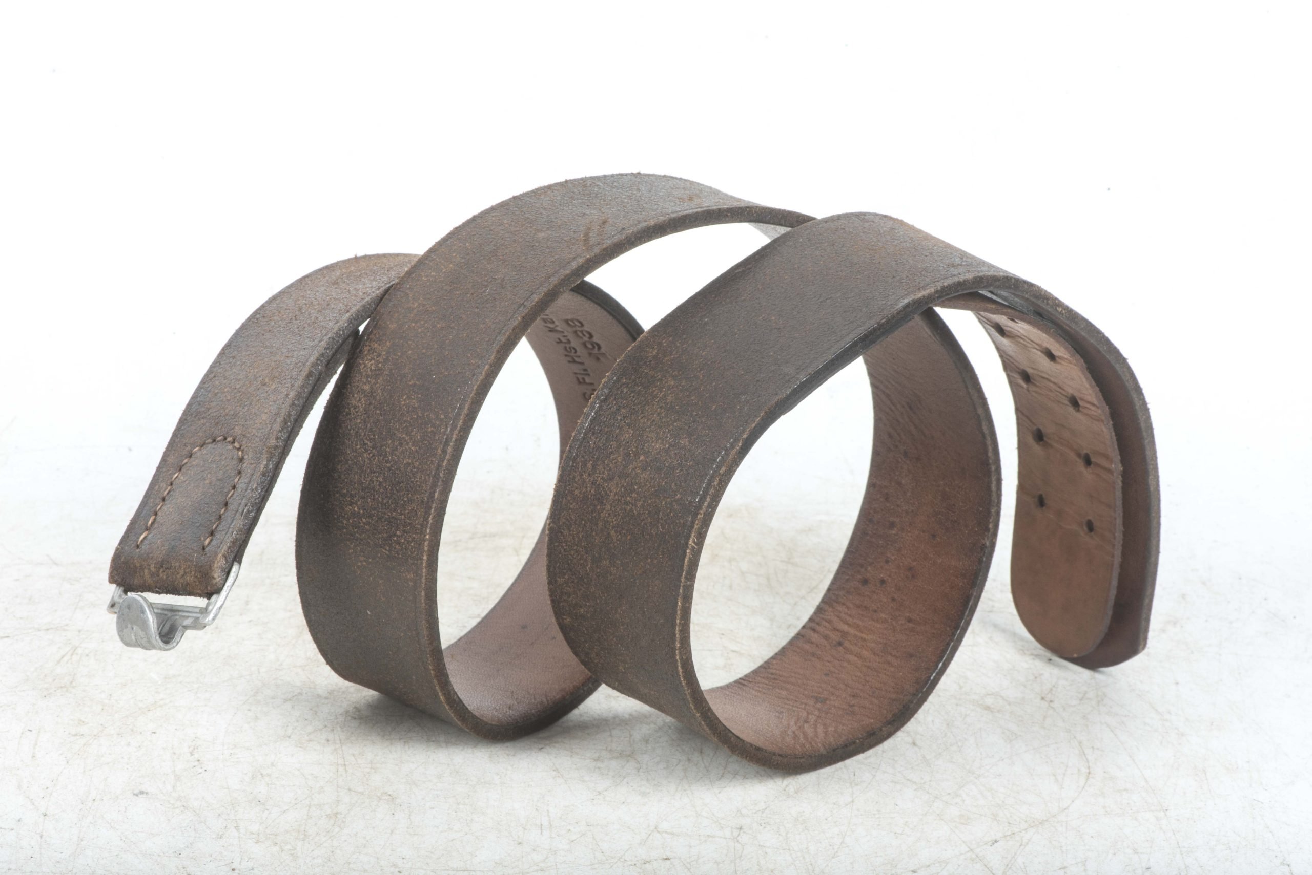 Chocolate brown Luftwaffe issue equipment belt size 95 marked Wiko, Bielefeld 1938, S.Fl. Hst. Kamp. 1938, LBAB 37., S.Fl.Hst.Kamp 1938 — image 3