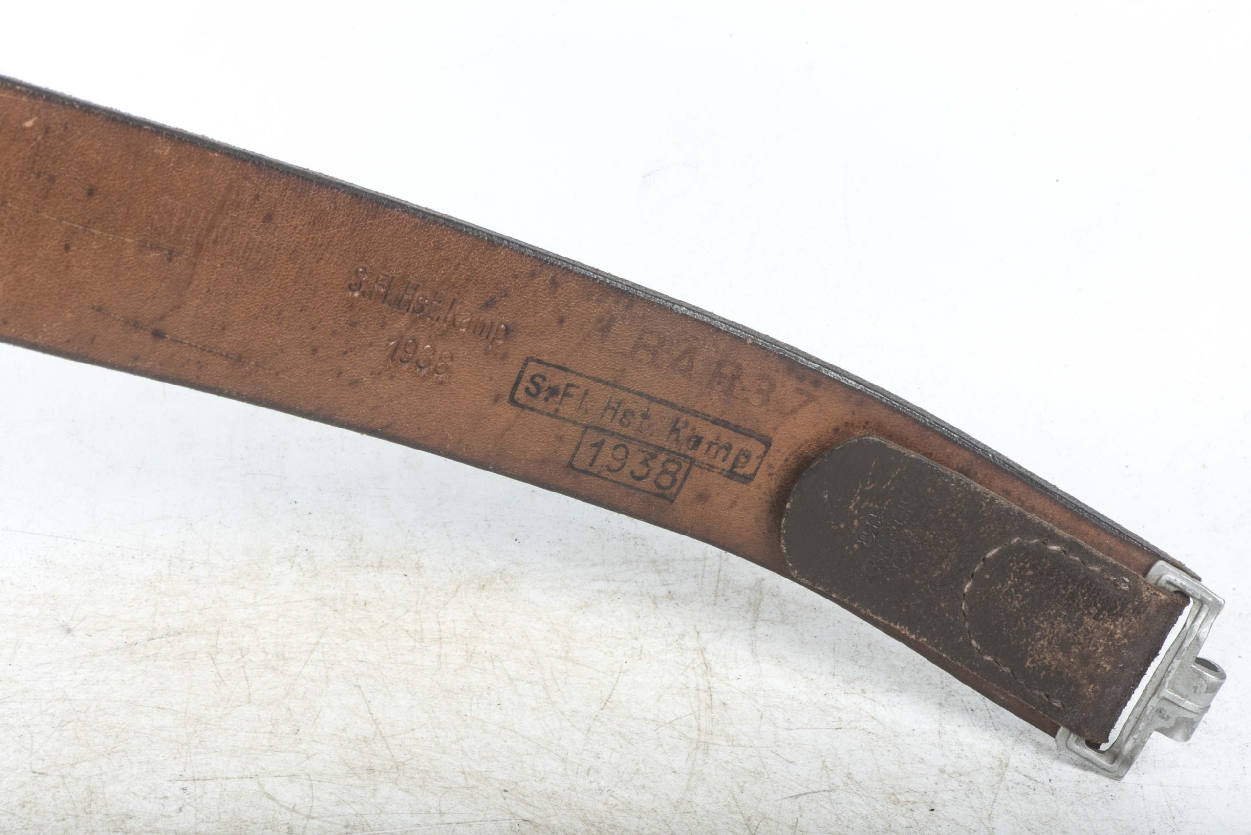 Chocolate brown Luftwaffe issue equipment belt size 95 marked Wiko, Bielefeld 1938, S.Fl. Hst. Kamp. 1938, LBAB 37., S.Fl.Hst.Kamp 1938 — image 8
