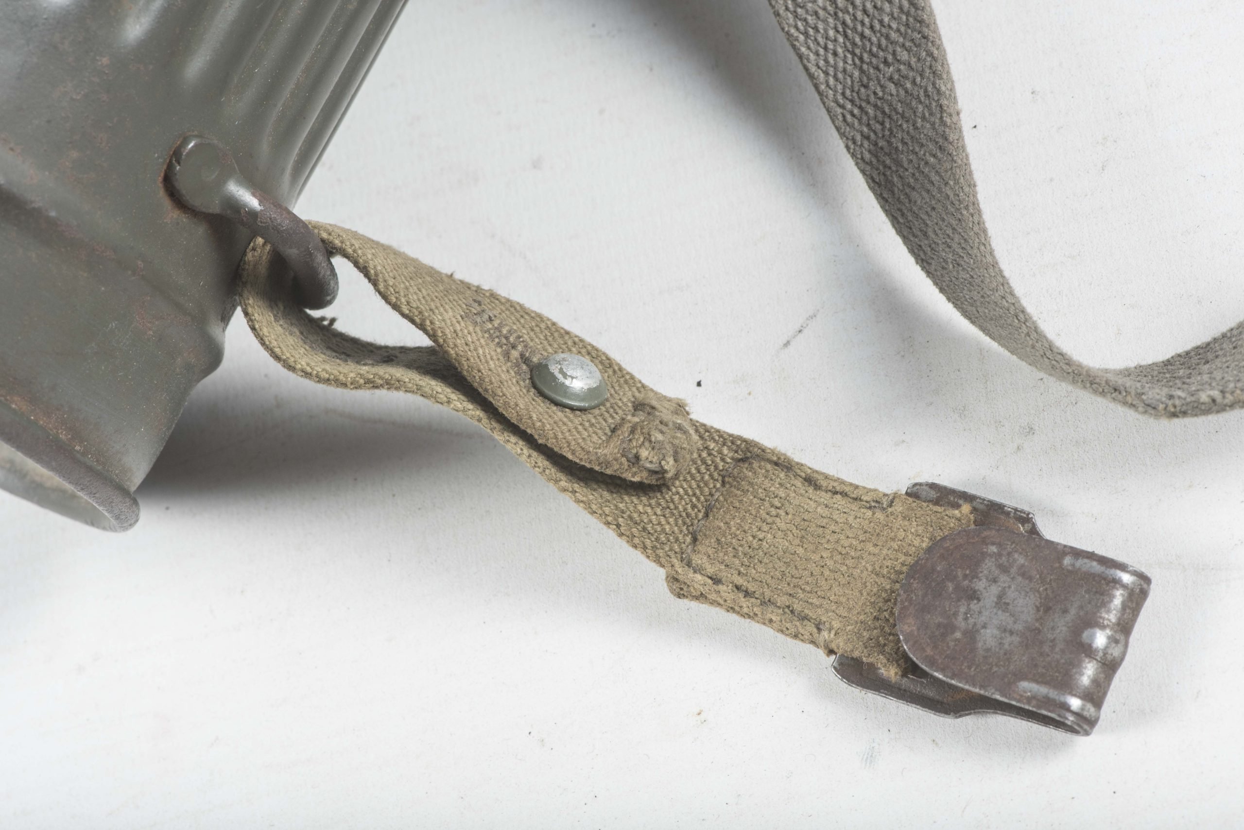 Tall M38 gasmask canister set dated 1943 with green rubber mask — image 6