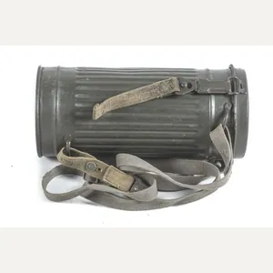 Tall M38 gasmask canister set dated 1943 with green rubber …