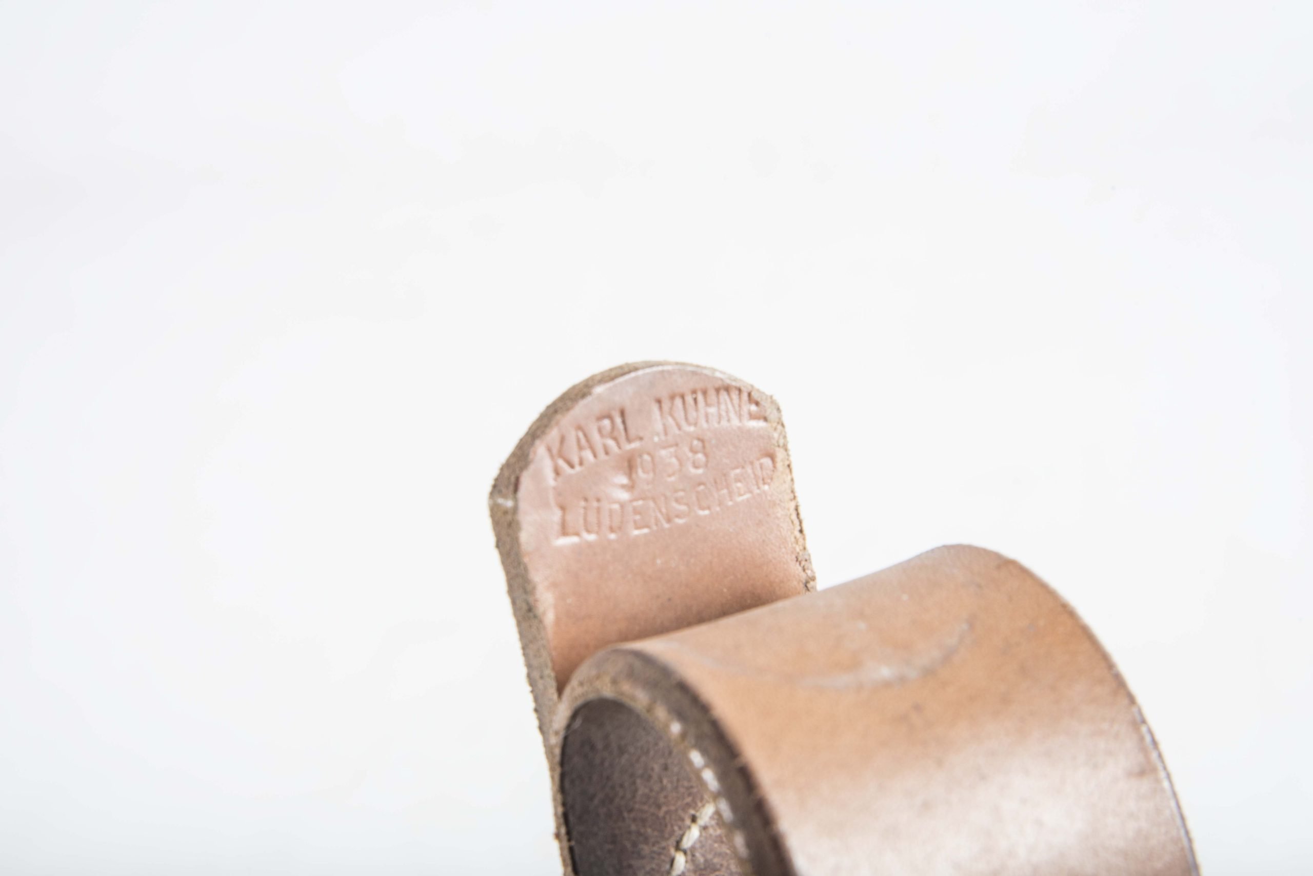 Unissued brown leather equipment belt marked Karl Kühne Lüdenscheid 1938 size 100 — image 6
