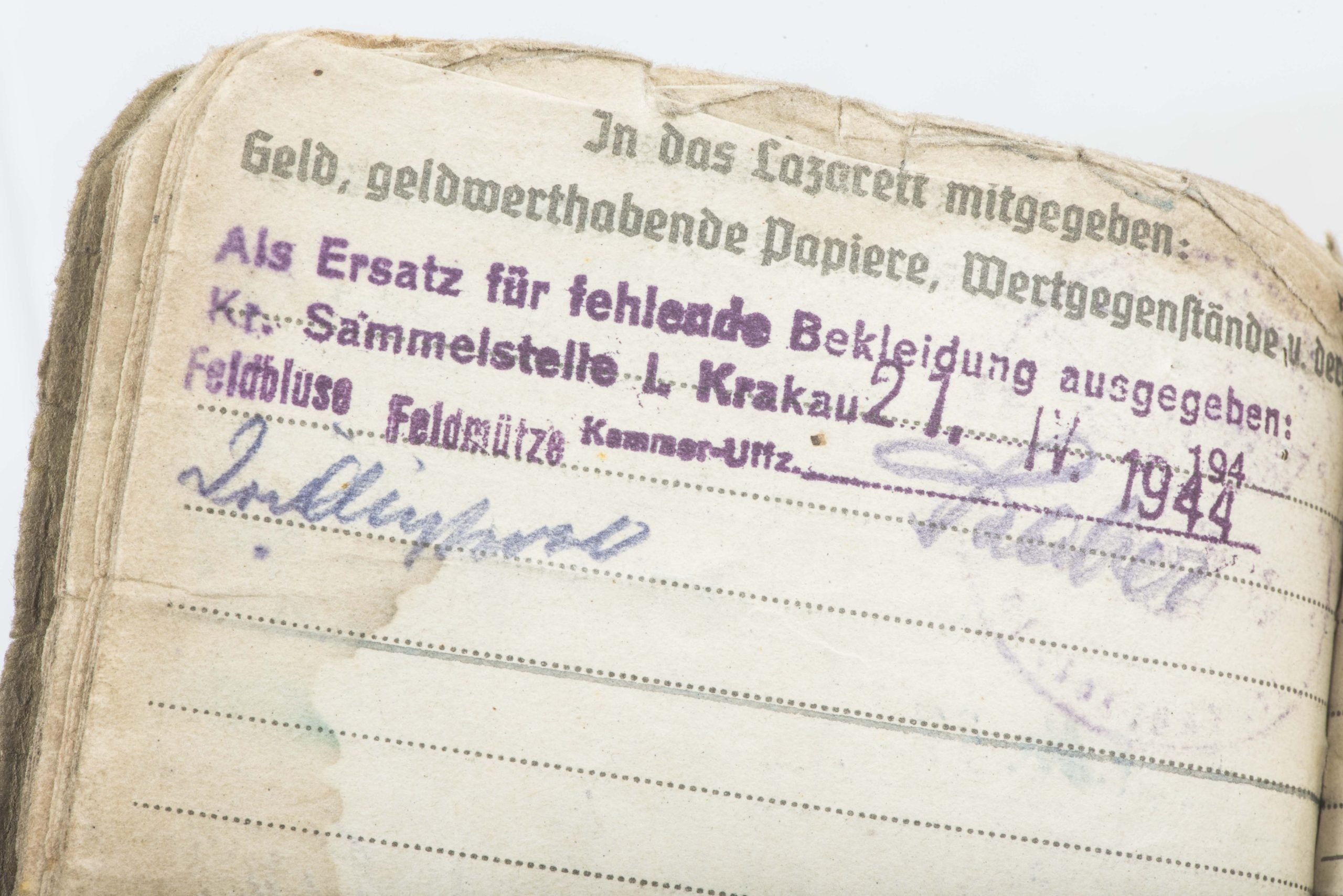 Soldbuch to Karl Ernst Sonntag, Grenadier Regiment 1044 — image 22