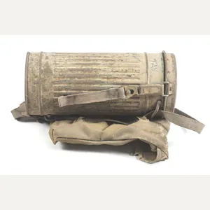 Tall M38 gasmask canister set in tan camouflage with rare …