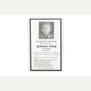 Deathcard Johann Karg, KIA 16.12.44 Weilerbach