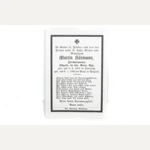 Deathcard Obergefreiter Martin Hörmann, KIA 06.01.45 Bras Belgium