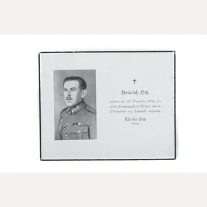 Deathcard Stabsgefreiter Heinrich Hitz KIA 25.12.44 Belgium Leneville