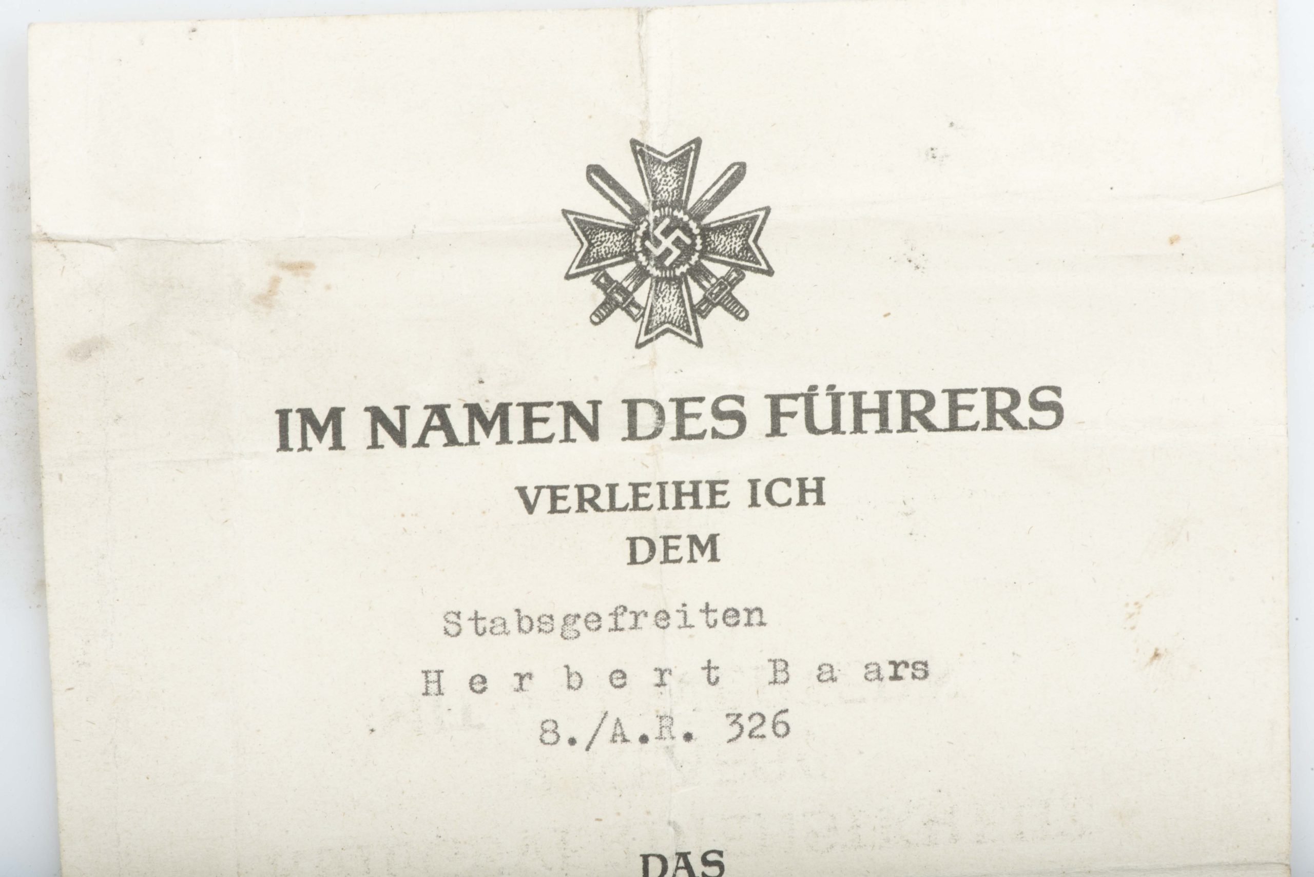 KVK II document Herbert Baars 8.A.R. 326 – Ardennes — image 2