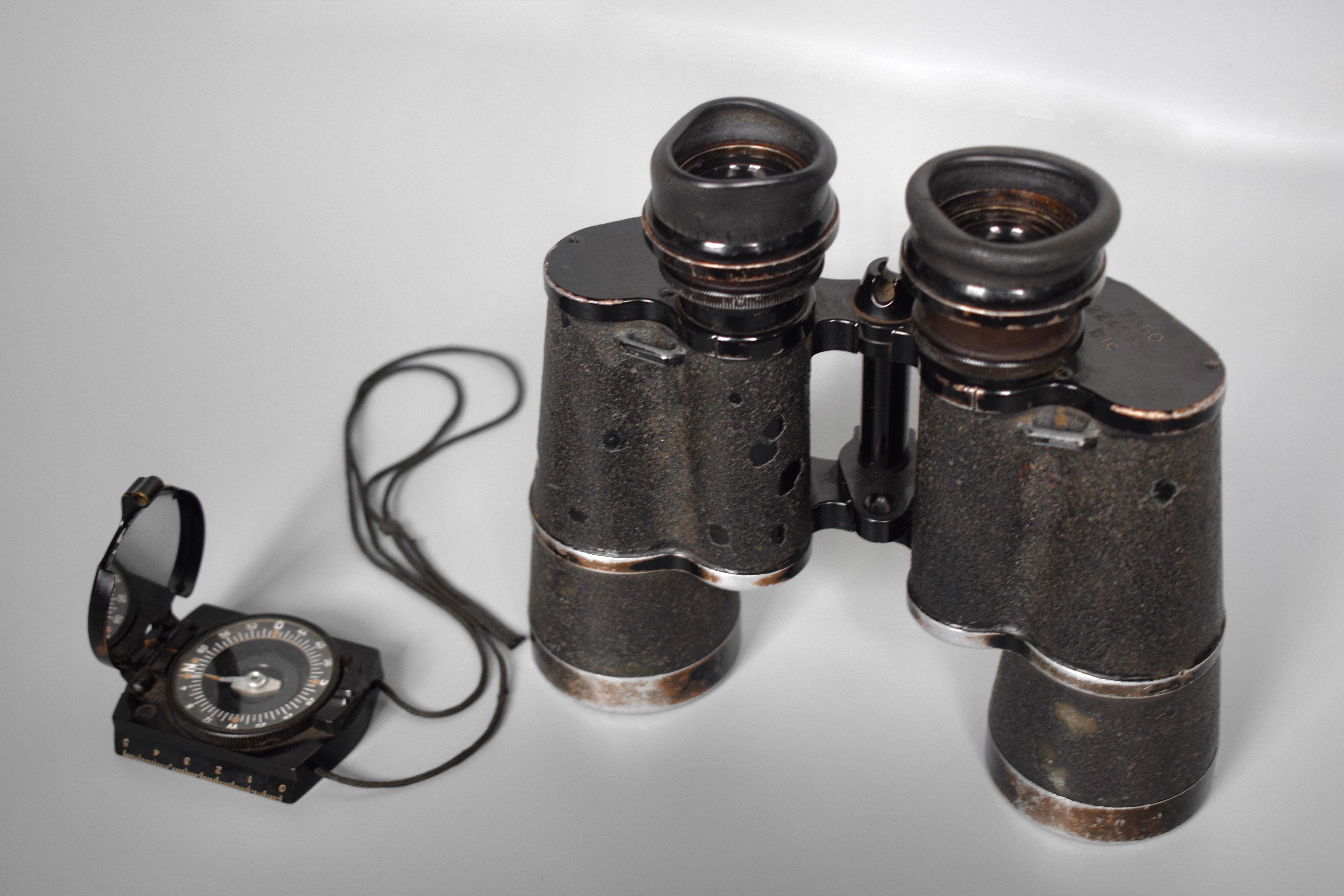 Named 7x50 Kriegsmarine gas mask binoculars 'blc' + compass — image 5