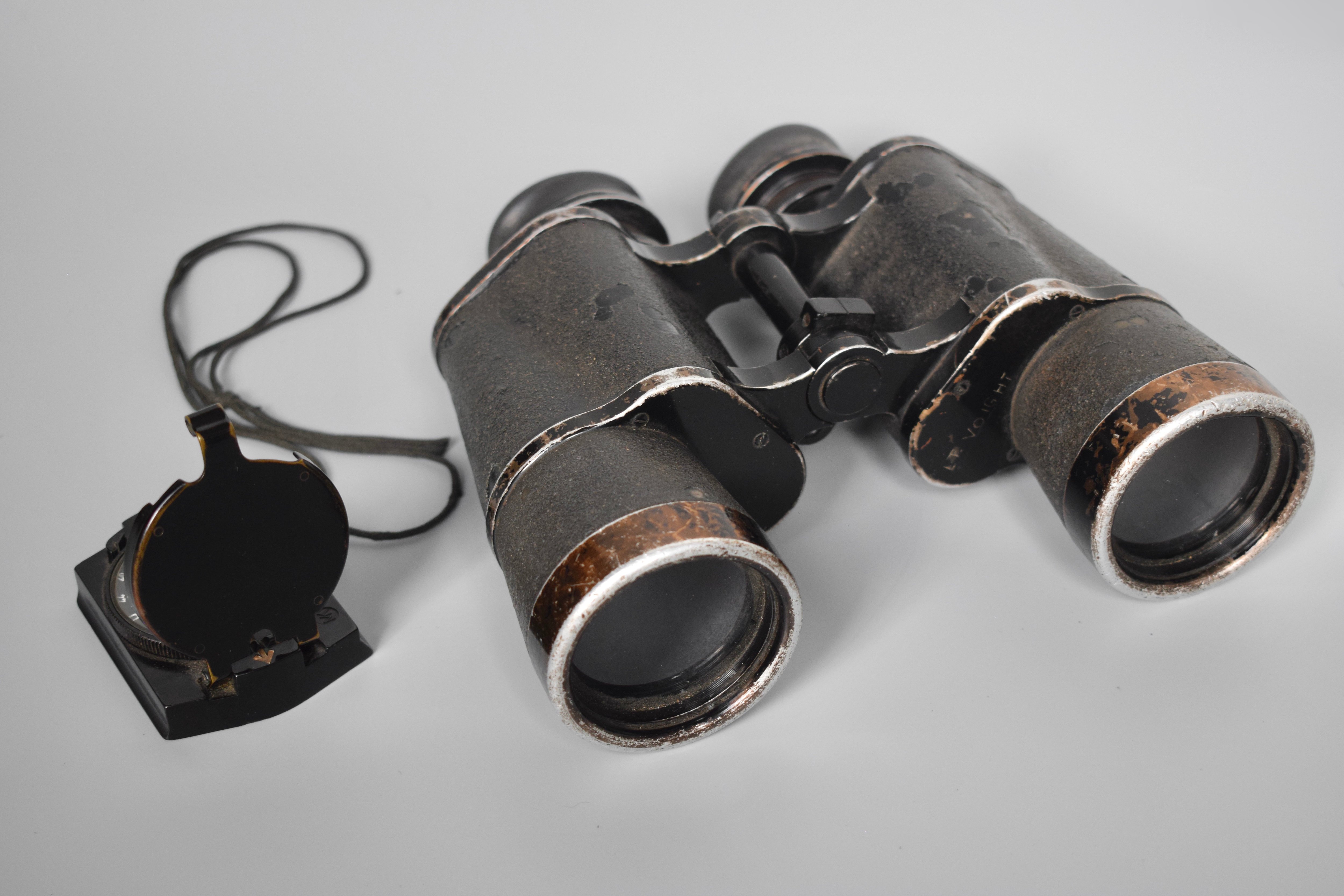 Named 7x50 Kriegsmarine gas mask binoculars 'blc' + compass — image 6