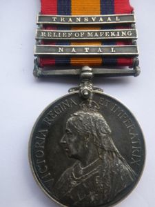 QUEENS SOUTH AFRICA MEDAL-CLASPS NATAL-RELIEF OF MAFEKING-TRANVAAL-TO TROOPER MURRAY-IMPERIAL LIGHT …