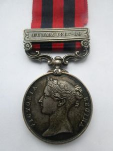 INDIA GENERAL SERVICE MEDAL (1854) CLASP BURMA 1887-89-TO BLUNDY-HAMPSHIRE REGT-DECEASED …