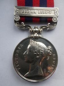 INDIA GENERAL SERVICE MEDAL (1854) CLASP BURMA 1885-7 -TO TAYLOR …