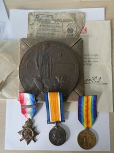 1914 STAR AND BAR TRIO-BRONZE MEMORIAL PLAQUE TO JORDAN 16TH …