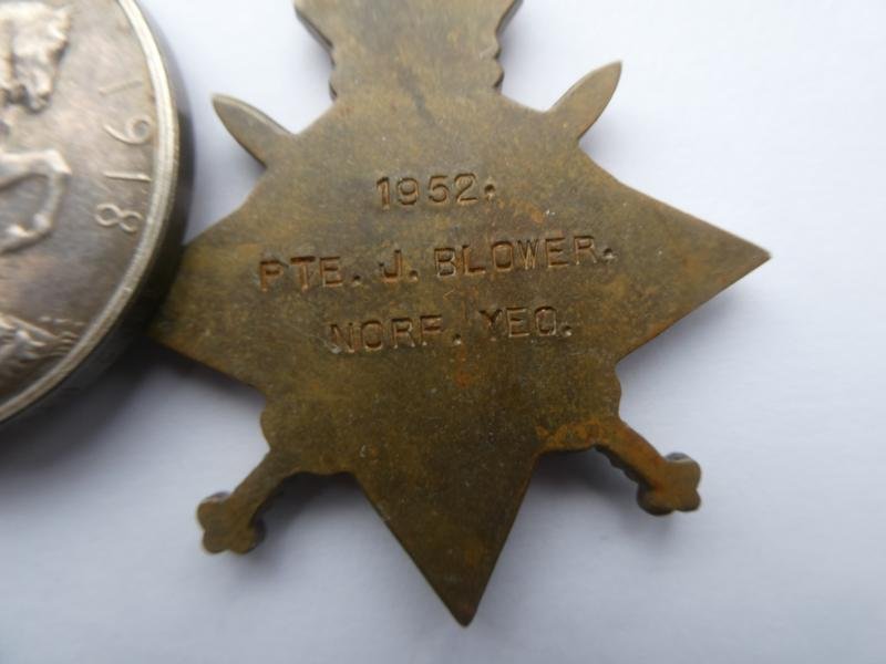 1914/15 STAR TRIO-TO BLOWER-NORFOLK YEOMANRY — image 3