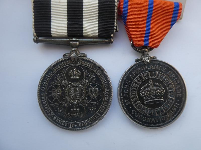 1911 CORONATION MEDAL ST JOHNS AMBULANCE ISSUE-AND MEDAL OF THE ORDER OF ST JOHN PAIR TO HIGGINSON-SHOREDITCH DIVISION — image 2