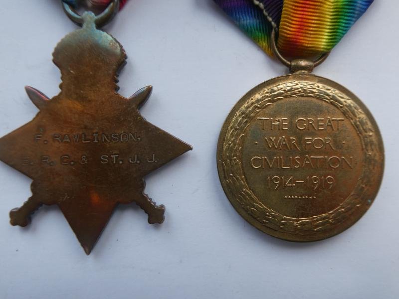1914/15 STAR AND VICTORY MEDAL TO RAWLINSON-BRITISH RED CROSS AND ORDER OF ST.JOHN — image 2