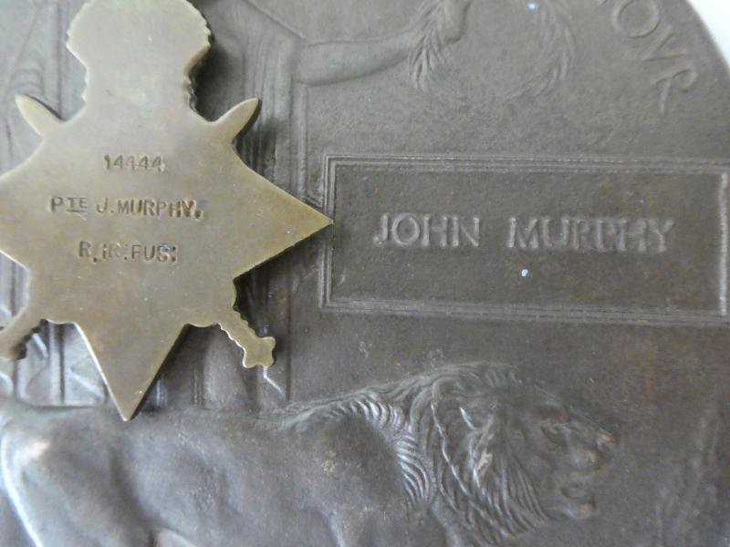 1914/15 STAR-BRITISH WAR MEDAL AND PLAQUE TO MURPHY-ROYAL IRISH FUSILIERS-FROM COUNTY ANTRIM — image 3