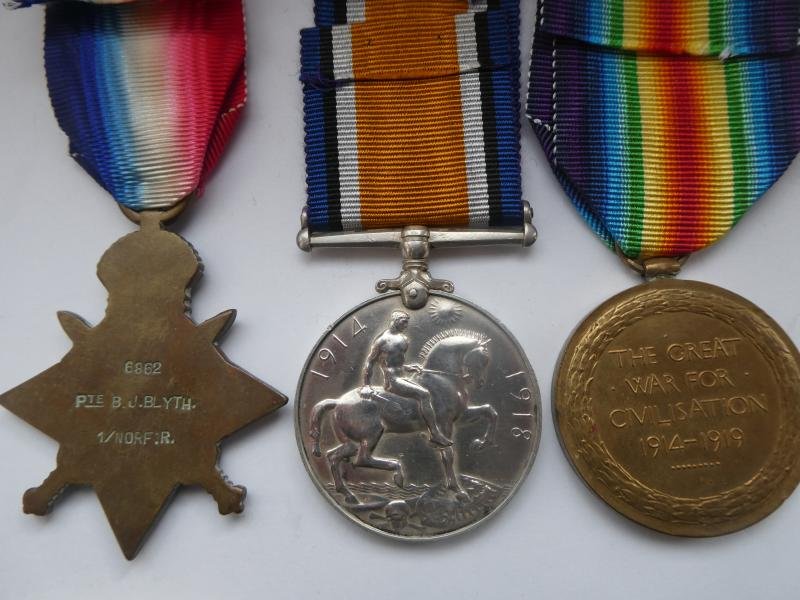 1914 STAR AND GENUINE CLASP TRIO TO BLYTH-NORFOLK REGT — image 2