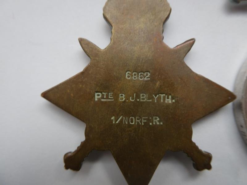 1914 STAR AND GENUINE CLASP TRIO TO BLYTH-NORFOLK REGT — image 3