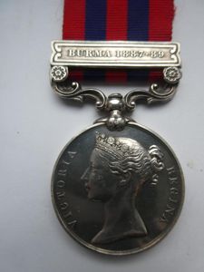 INDIA GENERAL SERVICE MEDAL-CLASP BURMA 1887-89-TO KERRY-2ND BTN NORFOLK REGT
