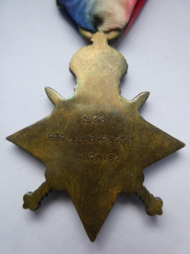 1914/15 STAR-TO WRIGLEY-MANCHESTER REGIMENT-WOUNDED TWICE AND DESERTED — image 2